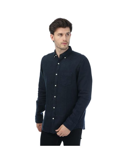 Gant Blue Regular Fit Linen Button-Down Shirt for men