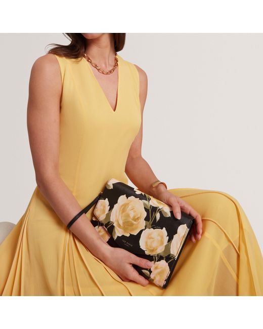 Ted Baker Metallic Rose Print Envelope Clutch Bag
