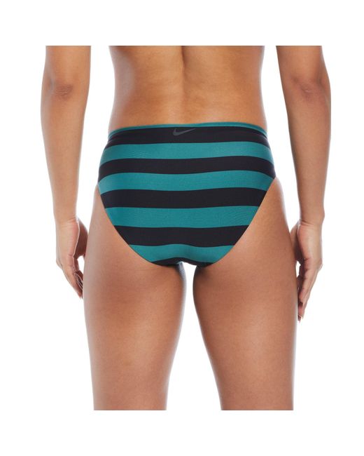 Nike Blue Statement Stripe Mid Waist Bikini Bottom