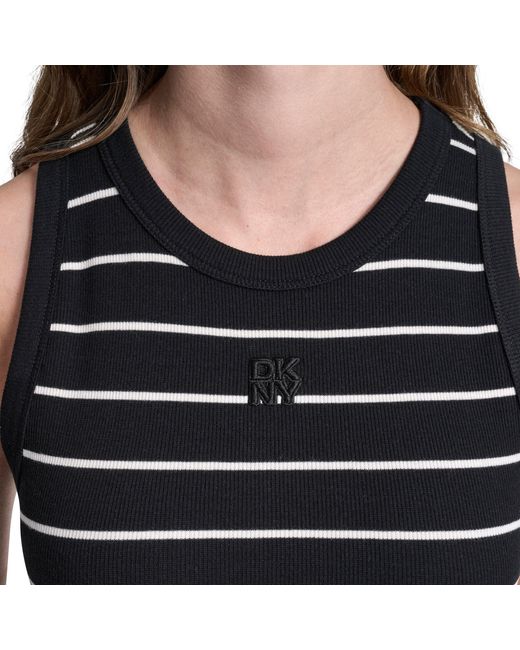 DKNY Black Jeans Striped Rib Tank Maxi Dress