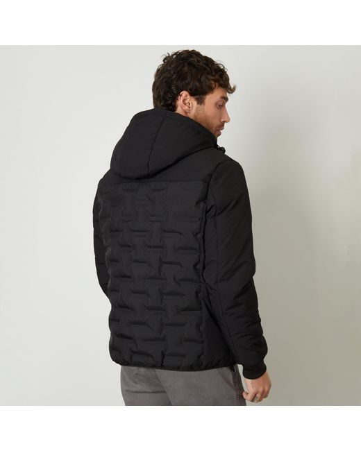 Threadbare Black Panel Hooded Full Zip Quilted Jacket for men
