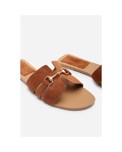 Where's That From Natural Dorina Embellished Wide Fit Suede Slide On San