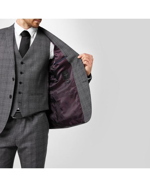 Ted Baker Gray Tuxedo Checked Suit Jacket for men