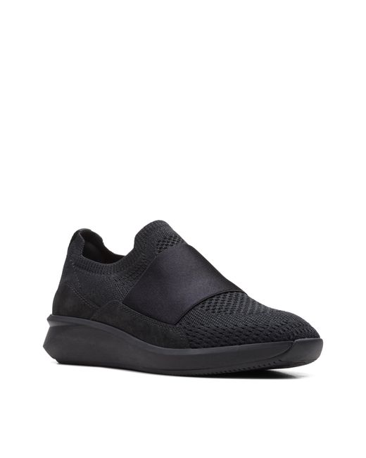 Clarks Black Textile Slip On Trainers
