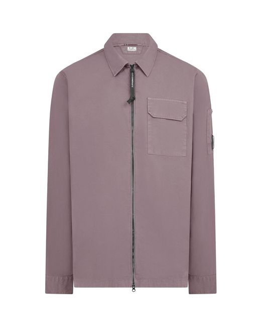 C P Company Purple Gabardine Lens Cotton Long Sleeve Overshirt for men