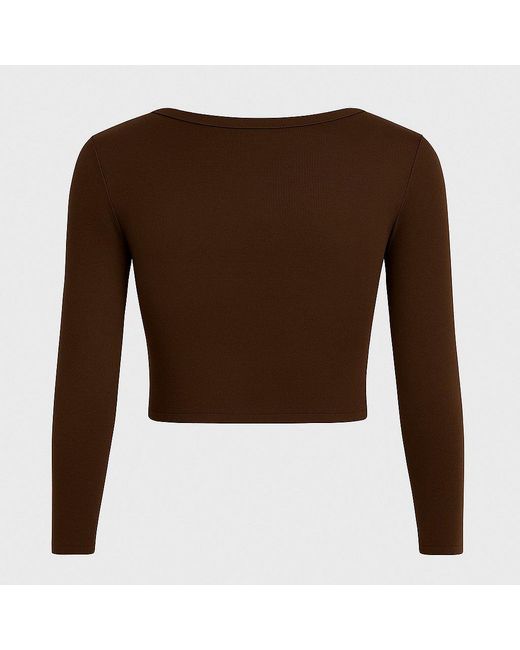 I Saw It First Brown Rib Button Front Long Sleeve Top