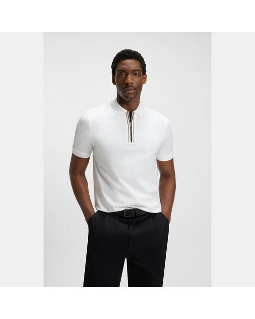 Boss White H-Paras 65 Zip-Placket Polo Shirt for men