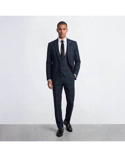 Twisted Tailor Blue Ginger Slim Fit Tartan Suit Jacket for men