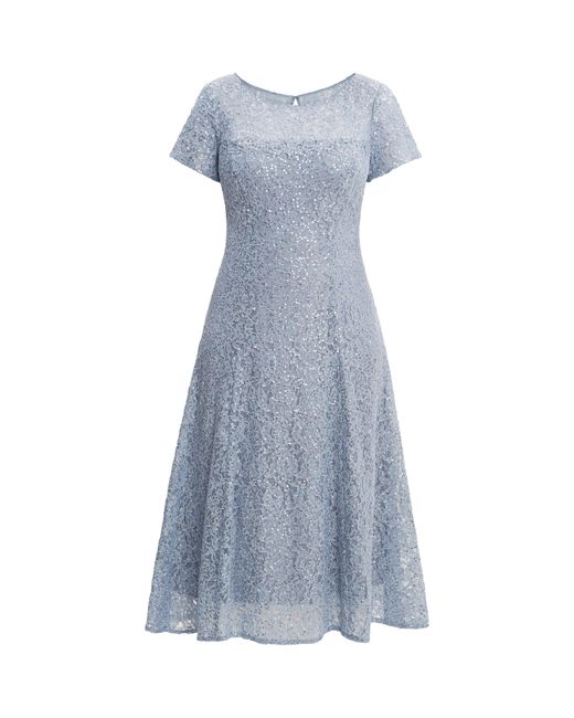 Gina Bacconi Blue Genny Cap Sleeve Midi Sequin Lace Dress