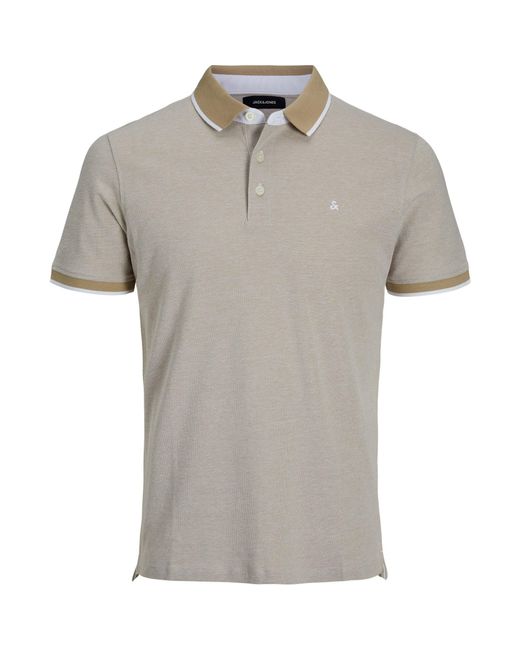 Jack & Jones Gray Paulos Tipped Pique Short Sleeve Polo Shirt for men