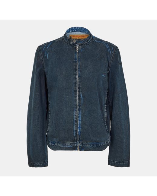 DIESEL Blue Aviation-Inspired Ribbed Zip Bomber Jacket for men
