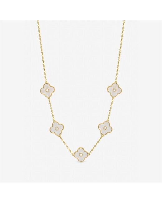 Jon Richard Metallic Plated Mother Of Pearl Clover Necklace