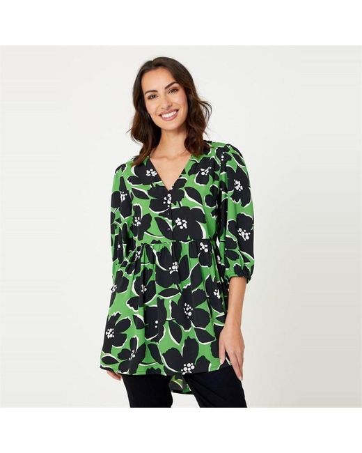 Be You Green V Neck Floral Tunic