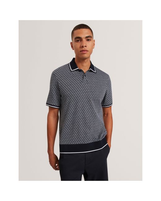 Ted Baker Blue Texture Short Sleeve Polo Shirt for men