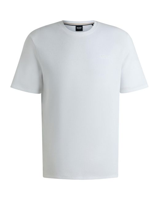 Boss White Bodywear Waffle T-Shirt With Structured Design for men