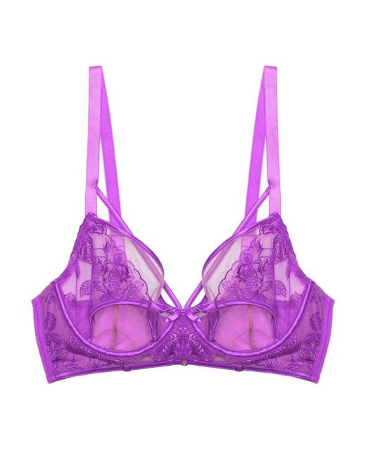 Playful Promises Purple Rosanna Long Line Embroidery Plunge Bra