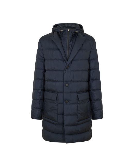 Boss Blue Hyde-Pad-Hood Padded Hooded Medium Puffer Jacket for men