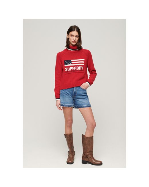 Superdry Red Usa Rn Knit Ld44