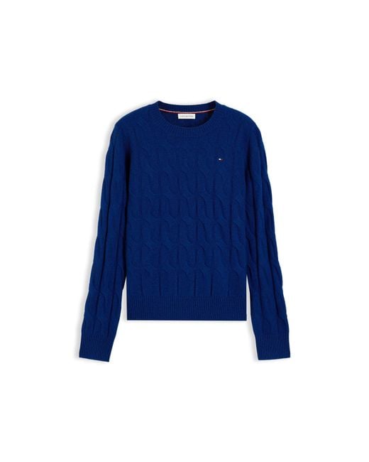Tommy Hilfiger Blue Tommy Wool Cbl Knit Ld64