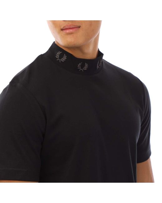 Fred Perry Black Laurel Wreath High Neck T-Shirt for men