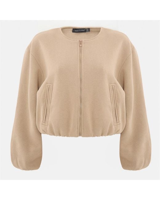 I Saw It First Gray Bubble Hem Long Sleeve Bomber Jacket