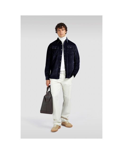 Paul & Shark Blue Corduroy Relaxed Fit Overshirt for men