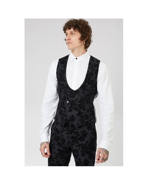 Twisted Tailor Black Fleet Skinny Fit Waistcoat for men
