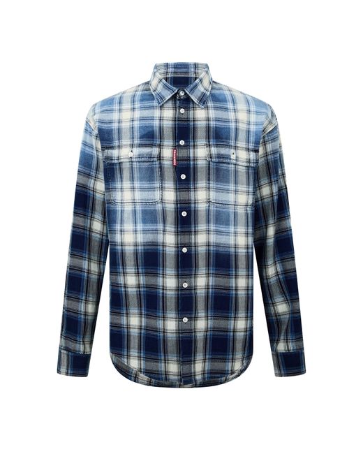 DSquared² Blue Checkered Cotton Shirt for men