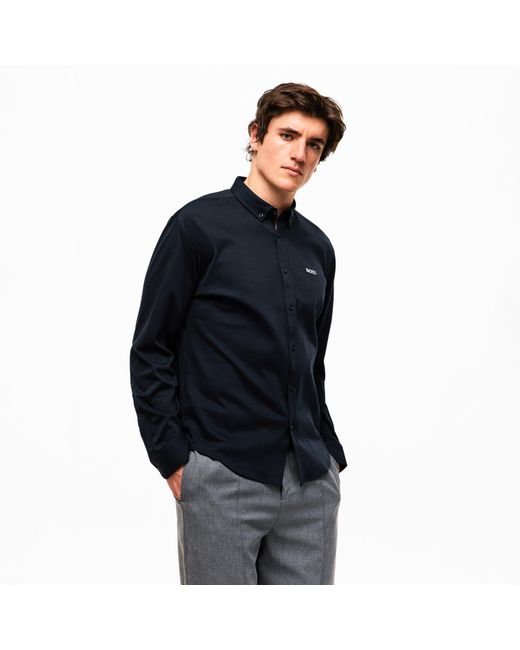 Boss Blue Motion Long Sleeve Buttoned Shirt With Logo Detail for men