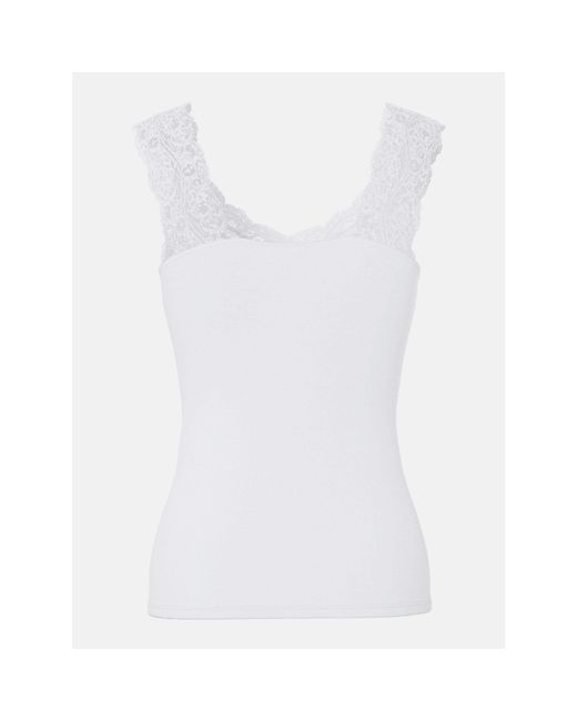 Pieces White Barbera Lace V-Neck Sleeveless Slim-Fit Tank Top