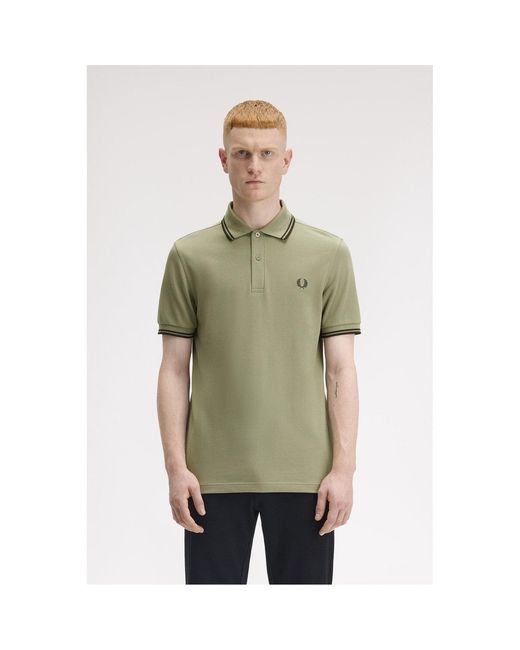 Fred Perry Green Short Sleeve Twin Tipped Polo Shirt for men
