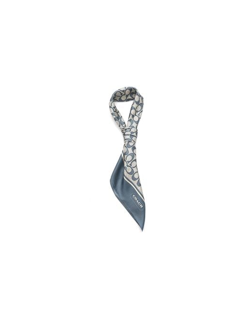 COACH Blue Textured Signature C Printed Silk Square