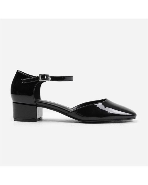 Where's That From Black Singapore Square Toe Low Block Heel With Strap