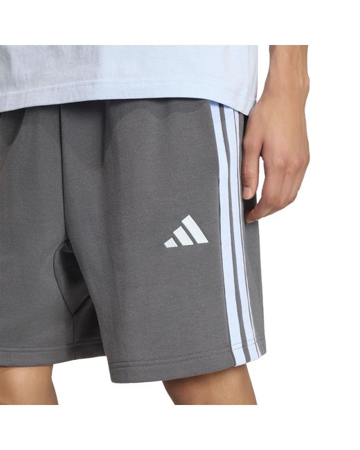 Adidas Gray Essentials 3 Stripe Fleece Shorts for men
