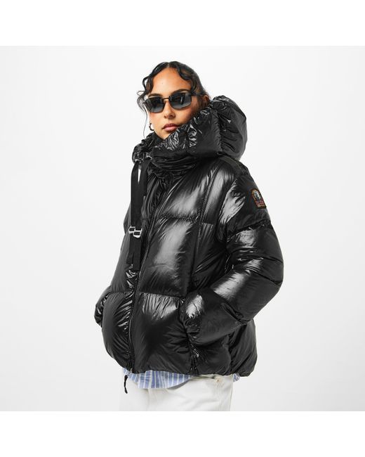 Parajumpers Black Water Flower Hooded Water Resistant Windproof Duck Down Short Puffer Jacket