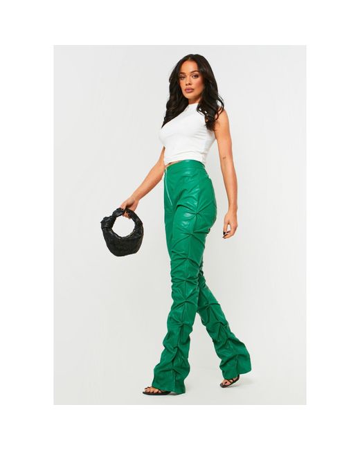 Missy Empire Green High Waisted Ruched Pu Trousers