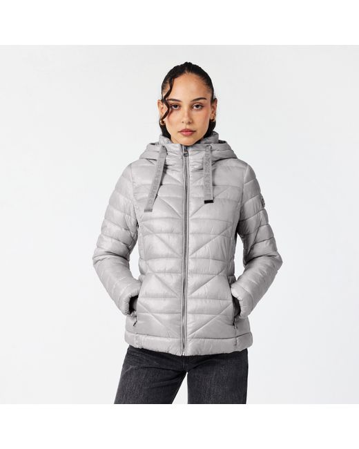 Karl Lagerfeld Gray Logo Tape Puff Short Puffer Jacket