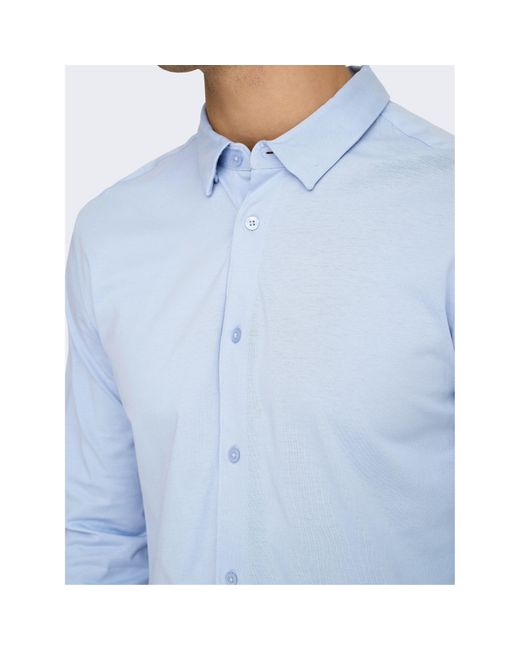 ONLY Blue Long-Sleeve Plain Shirt for men