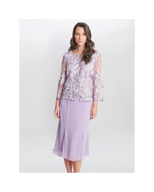 Gina Bacconi Purple Nadine Midi Length Mock Jacket Dress