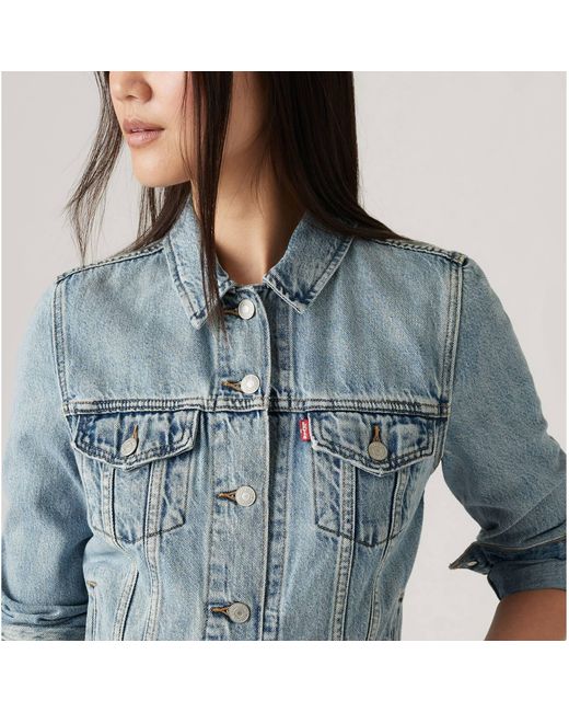 Levi's Blue Ex-Boyfriend Trucker Cotton Long Sleeve Point Collar Denim Jacket