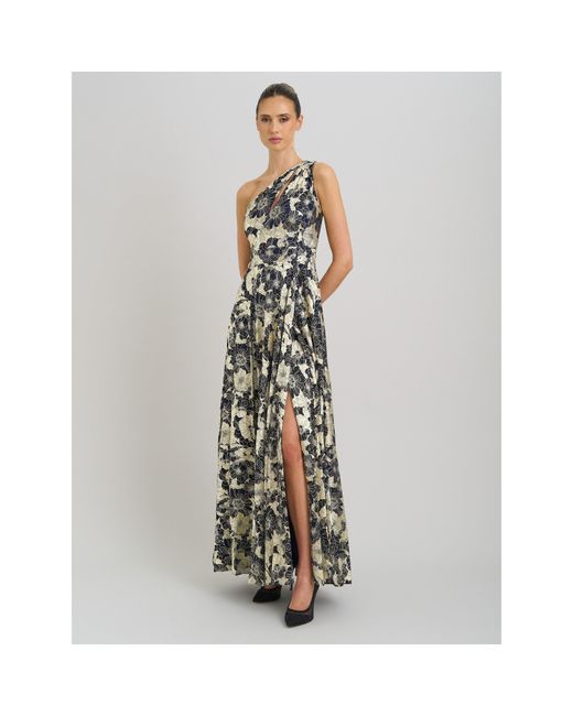 Gina Bacconi Metallic Sabina One Shoulder Floral Maxi Dress