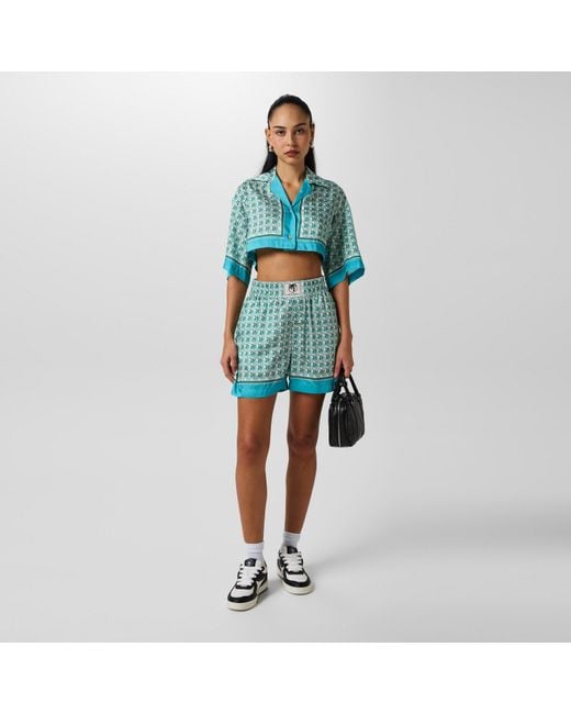 Palm Angels Blue Diamond Cropped Shirt