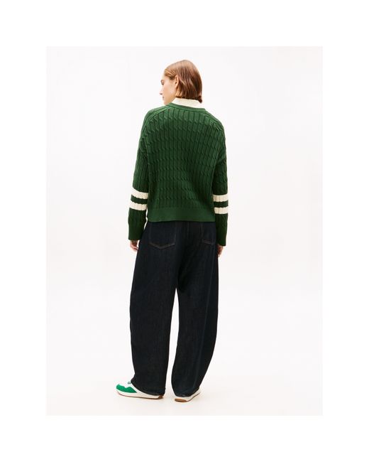 Tommy Hilfiger Green Textured Graphic Cropped Sweatshirt