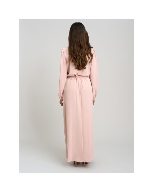 Gina Bacconi Pink Bow Wrap Long Sleeve Maxi Dress