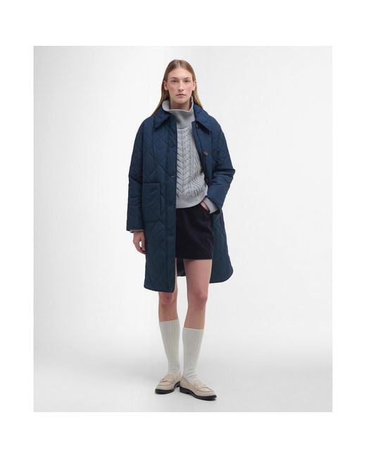 Barbour Blue Cassandra Diamond Quilted Mid-Length Quilted Jacket