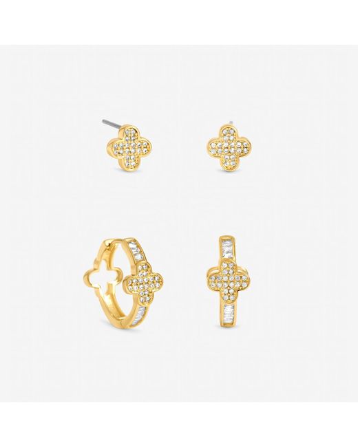 Jon Richard Metallic Plated And Pave Clover Hoops