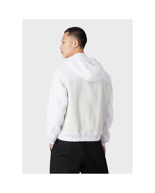 Emporio Armani White Nappa Leather Hooded Jacket for men