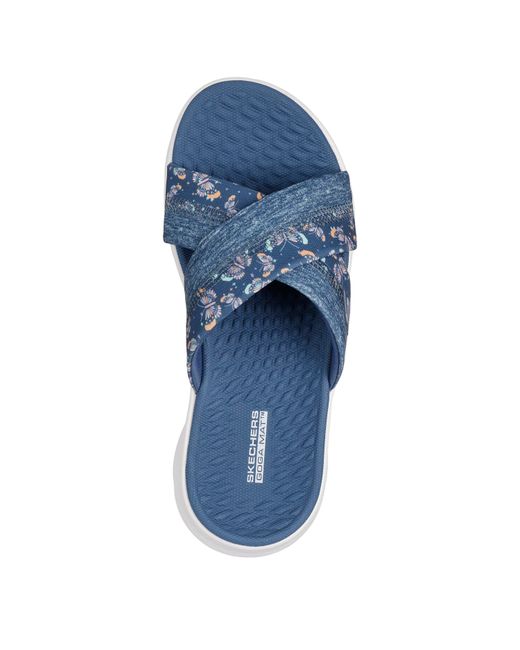 Skechers Blue Butterfly Print Memory Foam Straps Flat Sandals