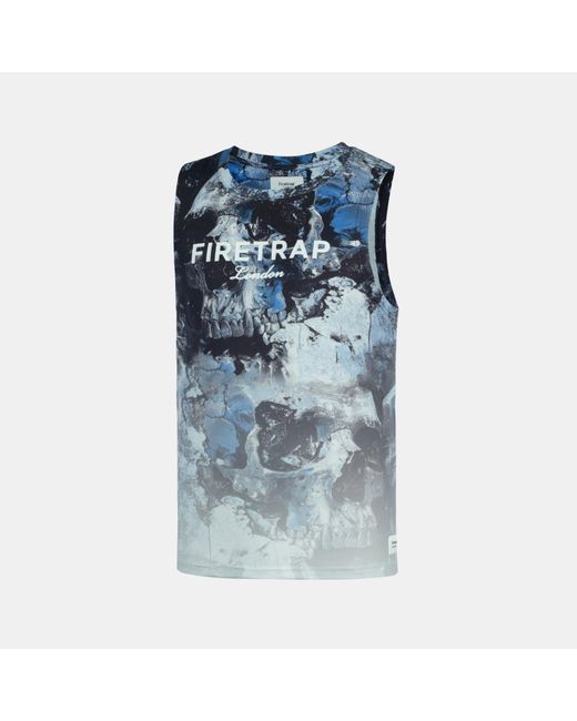 Firetrap Blue Sub Lightning Print Cotton Muscle Vest for men