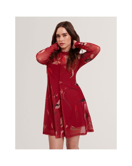 Ted Baker Red Print Mini Dress